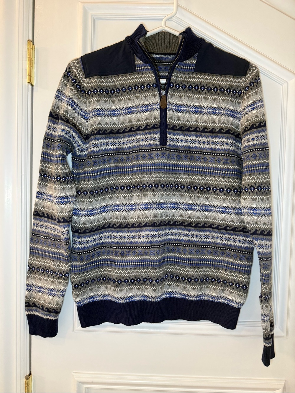 Vineyard Vines Boys Fair Isle Quarter Zip Sweater Navy Gray Blue 14-16